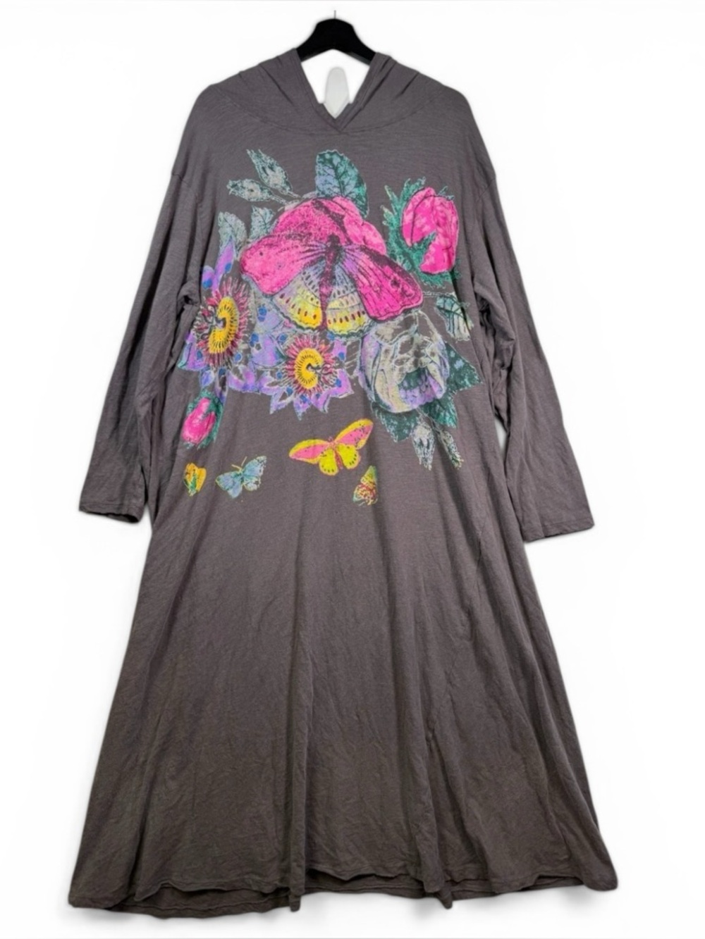 Magnolia Pearl Flor De La Pasion Viggo Hoodie T Dress maxi cotton Gray butterfly - Picture 3 of 13
